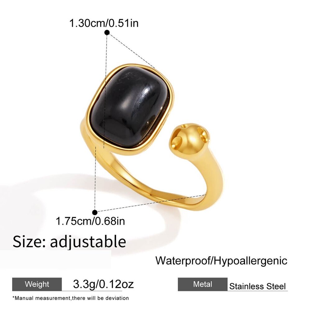Anillo Rectangular De Piedras Naturales Color Oro Para Mujer