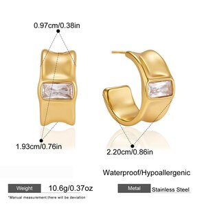 C-Shape Stainless Steel Waterproof Gold Color Zircon Women's Stud Earrings h5