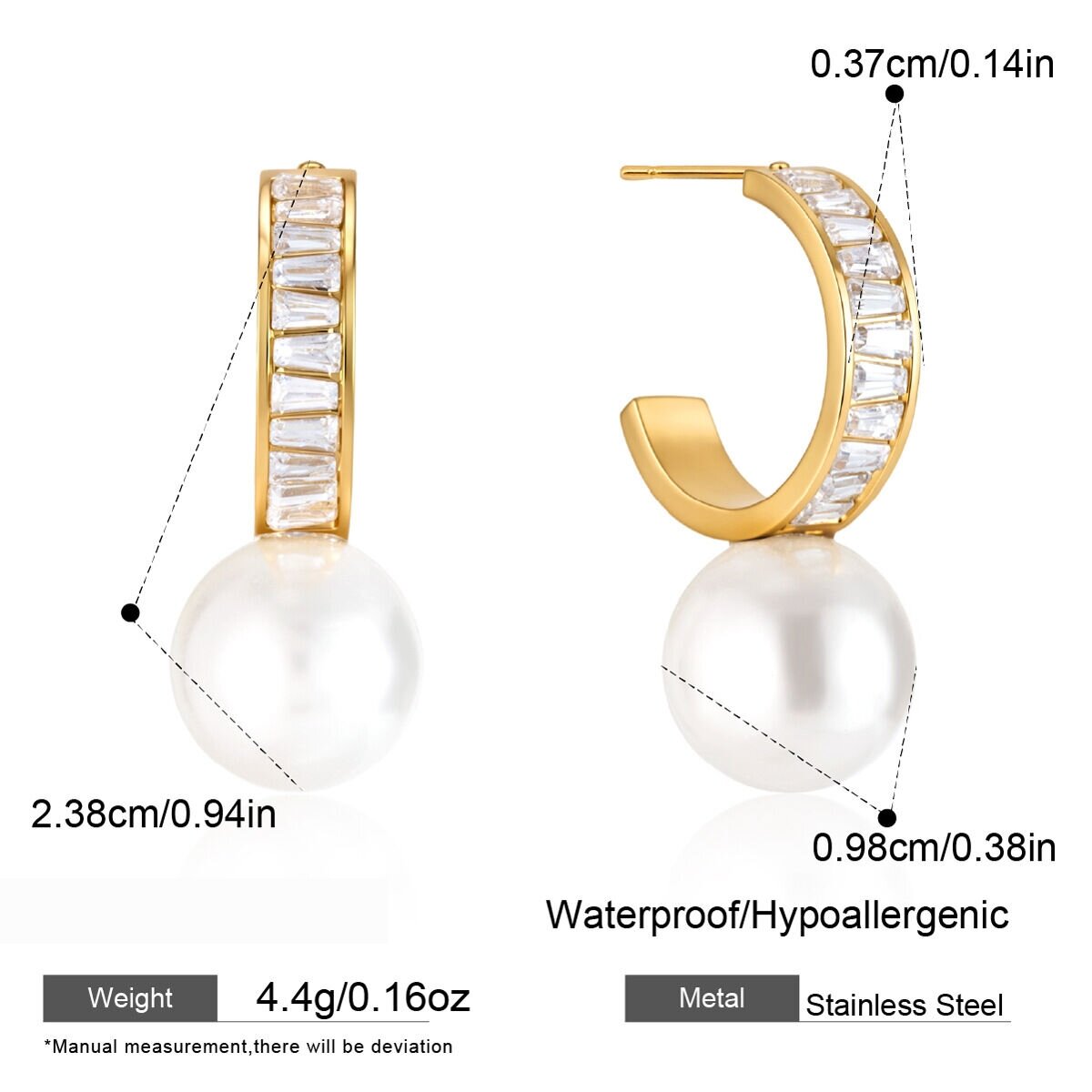 Elegantes Pendientes De Botón Circulares De Acero Inoxidable, Impermeables, Con Circonitas Y Perlas Artificiales Para Mujer. h5 