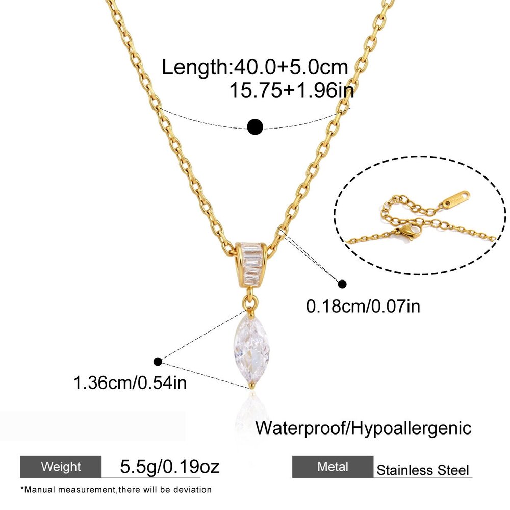 Simple Droplet Shape Stainless Steel Waterproof Gold Color Zircon Women's Pendant Necklaces