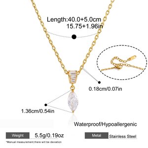 Simple Droplet Shape Stainless Steel Waterproof Gold Color Zircon Women's Pendant Necklaces h5
