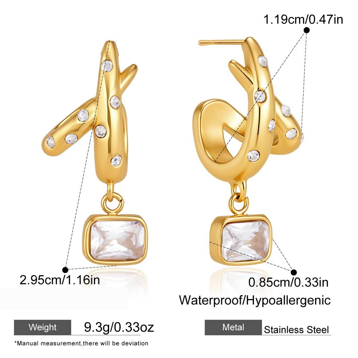 Orecchini Pendenti Da Donna In Acciaio Inossidabile Color Oro, Impermeabili, Con Strass E Zirconi, Dalla Forma Geometrica. 