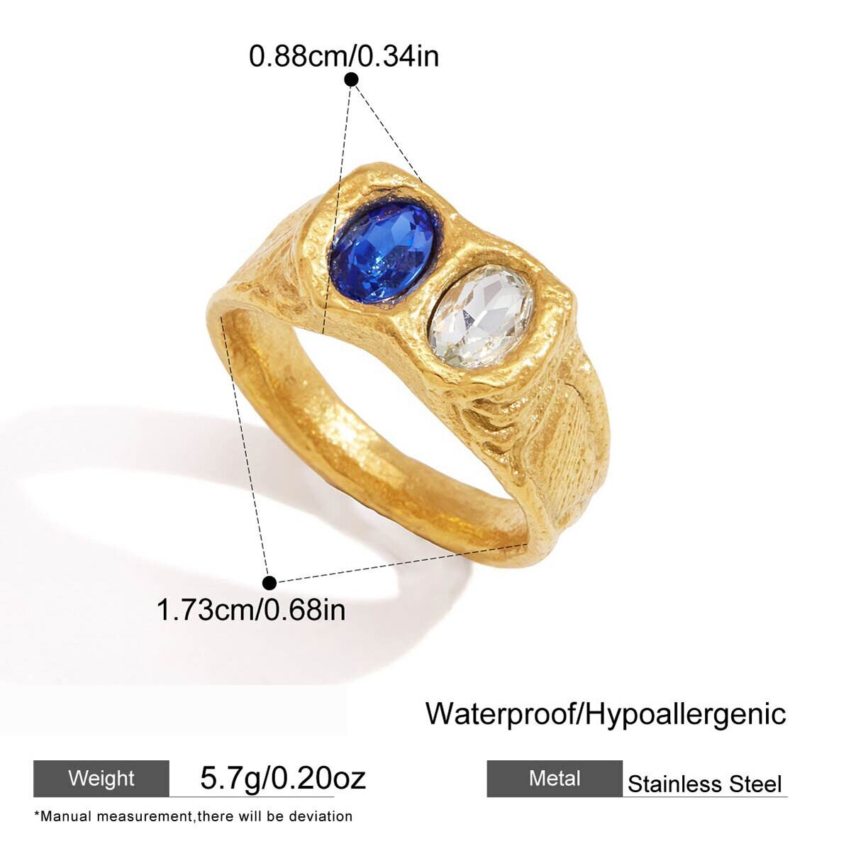Luxurious Series Retro Circle Stainless Steel Waterproof Gold Color Zircon Women's Gemstone Rings h5 