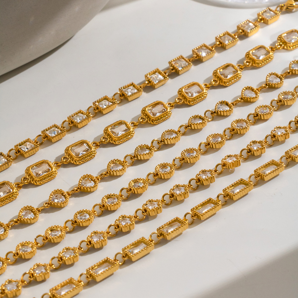 Stainless Steel Waterproof Gold Color Zircon Women's Chain Bracelets Picture3