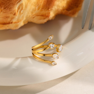 Irregular Shape Stainless Steel Waterproof Gold Color  Gemstone Rings h5 Picture4