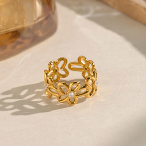 Flower Stainless Steel Waterproof Gold Color Minimalist Rings h5 Picture5
