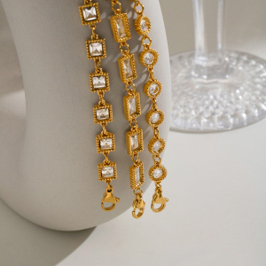 Stainless Steel Waterproof Gold Color Zircon Women's Chain Bracelets h5 Picture7