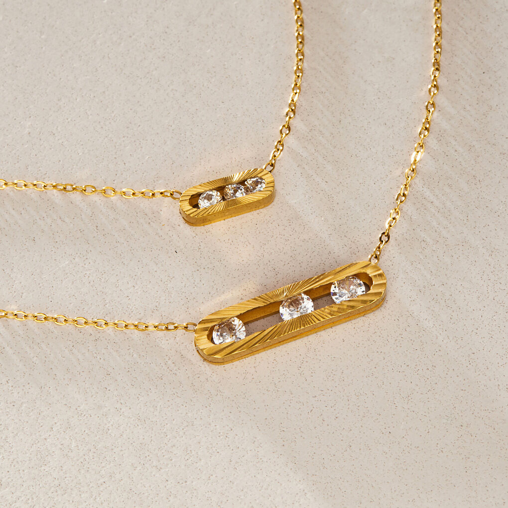 Geometric Shape Stainless Steel Waterproof Gold Color Zircon Women's Pendant Necklaces Picture2