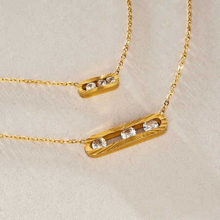 Geometrische Form, wasserdichte Edelstahl-Anhänger-Halskette mit Zirkonia in Goldfarbe für Damen 2
