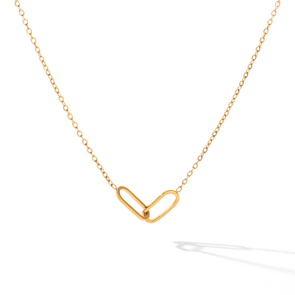 Ellipse Shape Stainless Steel Waterproof Gold Color Women's Pendant Necklaces