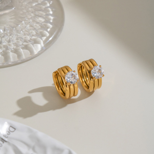 C-Shape Stainless Steel Waterproof Gold Color Zircon Women's Ear Cuffs h5 Picture3