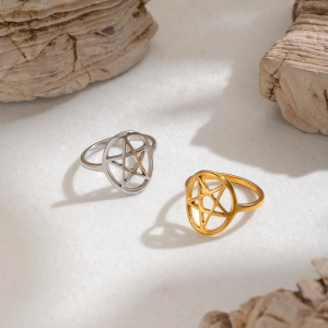 Five-Pointed Star Shape Stainless Steel Waterproof Gold Color Minimalist Rings h5 Picture3