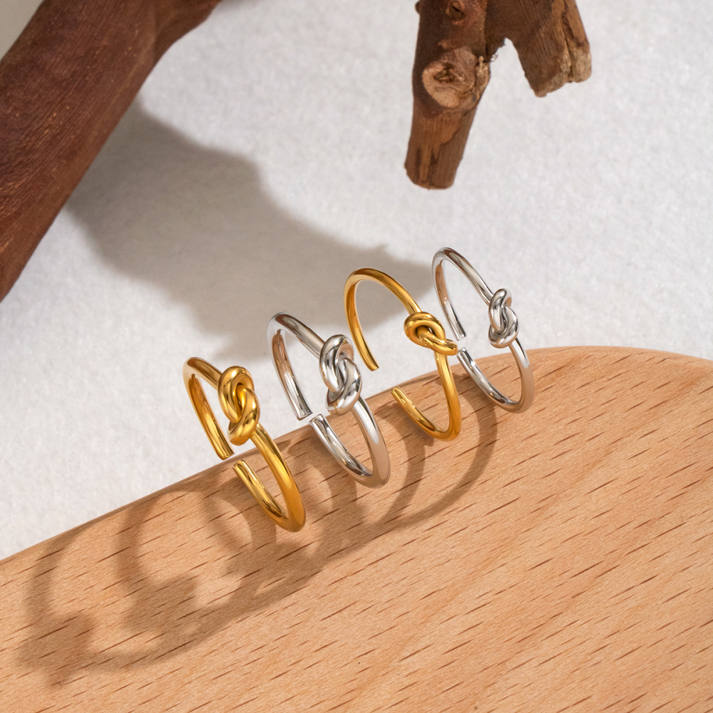 Knot Shape Stainless Steel Waterproof Gold Color Minimalist Rings Picture3