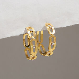 Hollowed-Out Geometric Shape Stainless Steel Waterproof Gold Color Rhinestone Women's Stud Earrings h5 Picture4