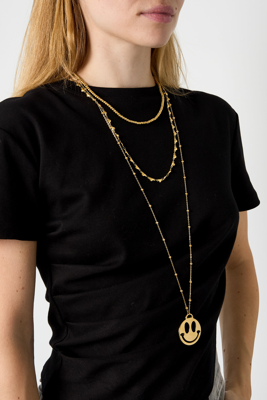 Collares largos de acero inoxidable con cara sonriente, estilo casual y sencillo para uso diario. Joyería para mujer. 2
