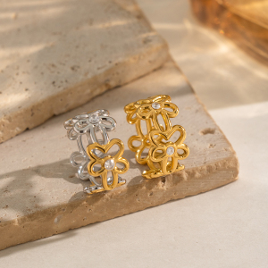 Flower Stainless Steel Waterproof Gold Color Minimalist Rings h5 Picture3