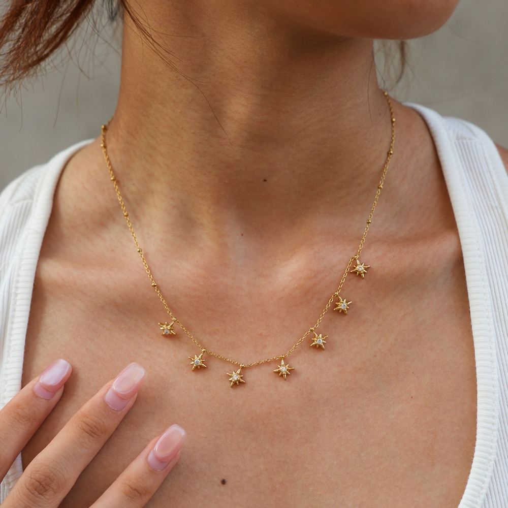 Simple Series Daily Star Stainless Steel Waterproof Gold Color Rhinestone Unisex Pendant Necklaces Picture4