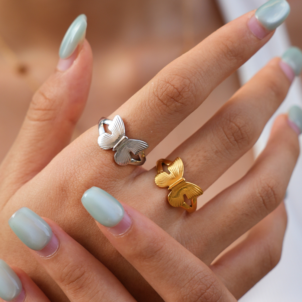 Simple Series Daily Butterfly Stainless Steel Waterproof   Gold Color  Statement Rings Picture6