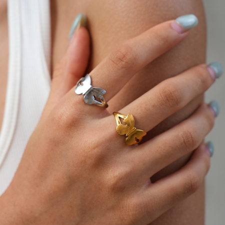 Simple Series Daily Butterfly Stainless Steel Waterproof   Gold Color  Statement Rings