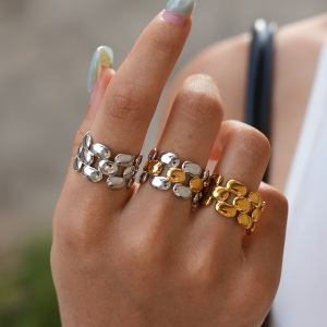 Simple Series Daily Irregular Shape Stainless Steel Waterproof Gold Color Statement Rings h5 Picture5
