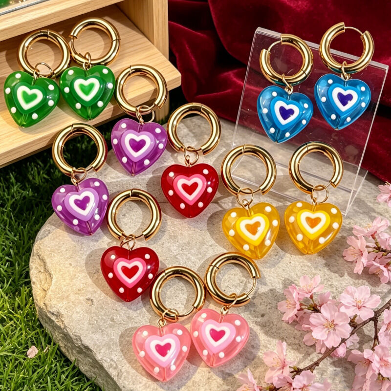 Simple Series Cute Heart Gradient Color Stainless Steel Waterproof   Gold Color  Women's Drop Earrings h5 Picture2