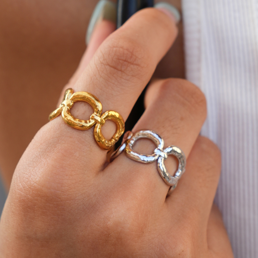 Simple Series Daily Hollowed-Out Stainless Steel Waterproof   Gold Color  Statement Rings Picture3