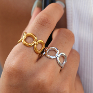 Simple Series Daily Hollowed-Out Stainless Steel Waterproof   Gold Color  Statement Rings h5 Picture3