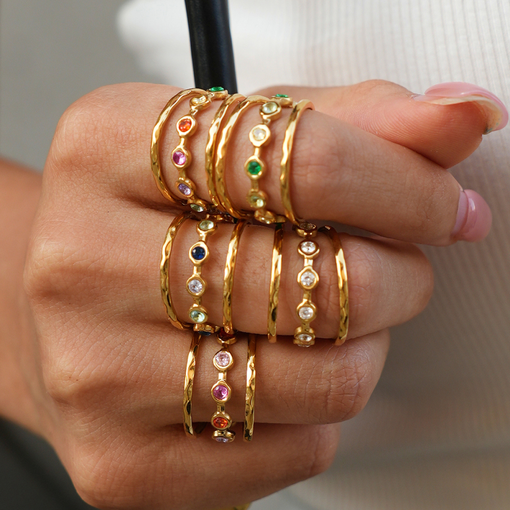 Simple Series Daily Irregular Shape Stainless Steel Waterproof   Gold Color  Zircon Statement Rings Picture4