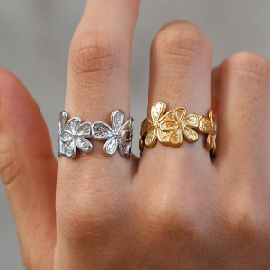 Simple Series Daily Flower Stainless Steel Waterproof   Gold Color  Statement Rings h5 Picture6