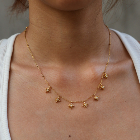 Simple Series Daily Star Stainless Steel Waterproof Gold Color Rhinestone Unisex Pendant Necklaces
