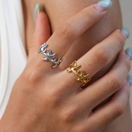 Simple Series Daily Starfish Edelstahl wasserdichte Statement-Ringe in Goldfarbe