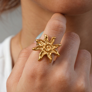 Simple Series Daily Sun Stainless Steel Waterproof   Gold Color  Statement Rings h5 Picture3