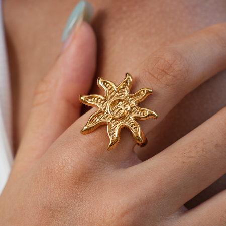 Simple Series Daily Sun Stainless Steel Waterproof   Gold Color  Statement Rings