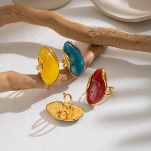 Irregular Shape Resin Gold Color Statement Rings h5 Picture4
