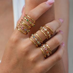 Simple Series Daily Irregular Shape Stainless Steel Waterproof   Gold Color  Zircon Statement Rings h5 Picture2