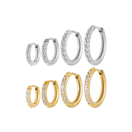 Simple Series Daily Circle Stainless Steel Waterproof Gold Color Zircon Women's Hoop Earrings