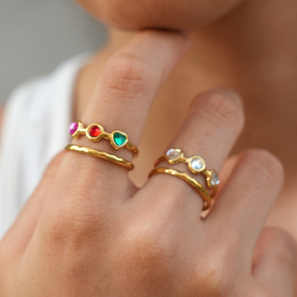 Simple Series Daily Irregular Shape Stainless Steel Waterproof   Gold Color  Zircon Statement Rings Picture4