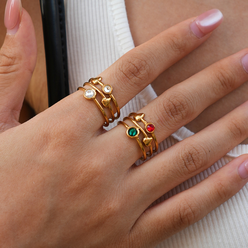 Simple Series Daily Irregular Shape Stainless Steel Waterproof   Gold Color  Zircon Statement Rings Picture3