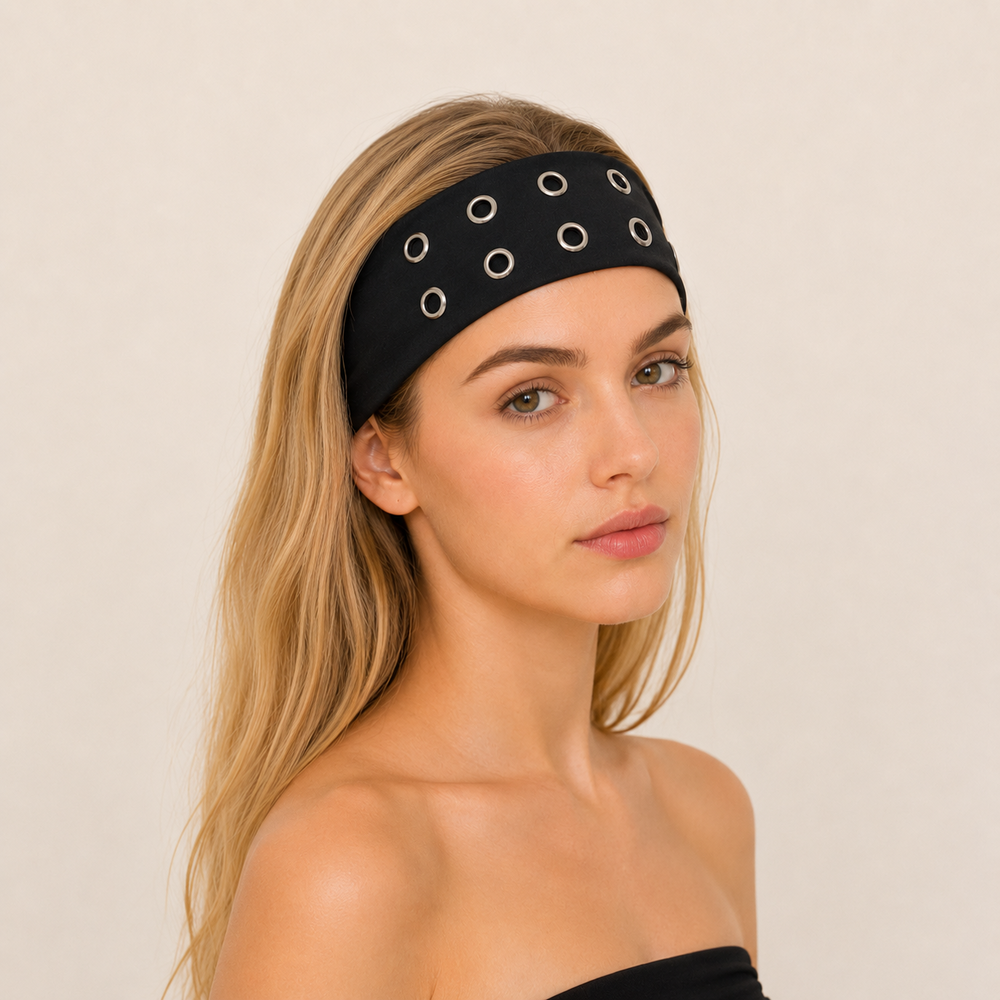 Simple Series Casual Solid Color Circle Rivet Fabric Hair Bands h5Picture2