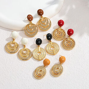 Pendientes Colgantes De Mujer De La Lujosa Serie Retro Circle De Acero Inoxidable, Resistentes Al Agua Y Color Dorado. h5 Imagen2