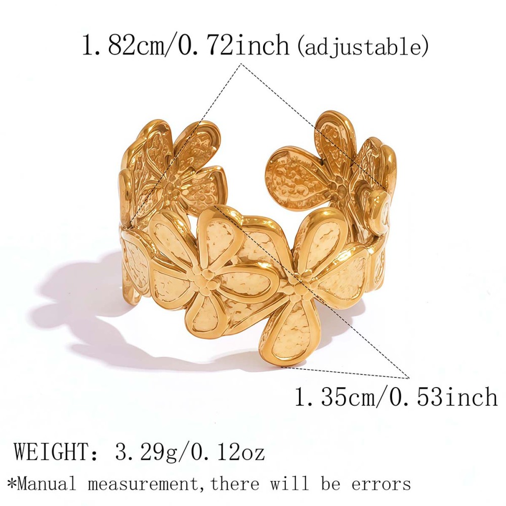 Simple Series Daily Flower Stainless Steel Waterproof   Gold Color  Statement Rings 