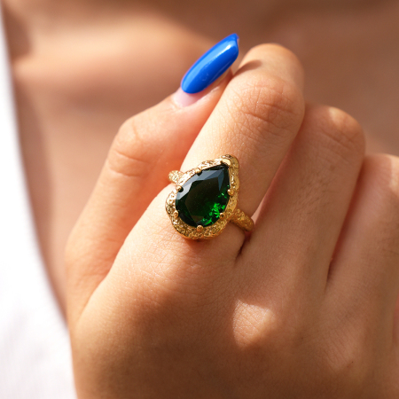 Simple Series Daily Droplet Stainless Steel Waterproof Gold Color Zircon Gemstone Rings