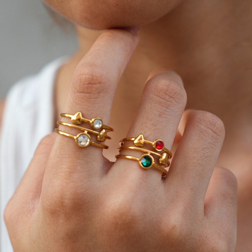 Simple Series Daily Irregular Shape Stainless Steel Waterproof   Gold Color  Zircon Statement Rings Picture5