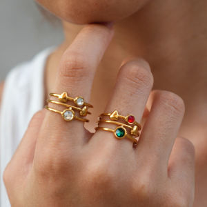 Simple Series Daily Irregular Shape Stainless Steel Waterproof   Gold Color  Zircon Statement Rings h5 Picture5