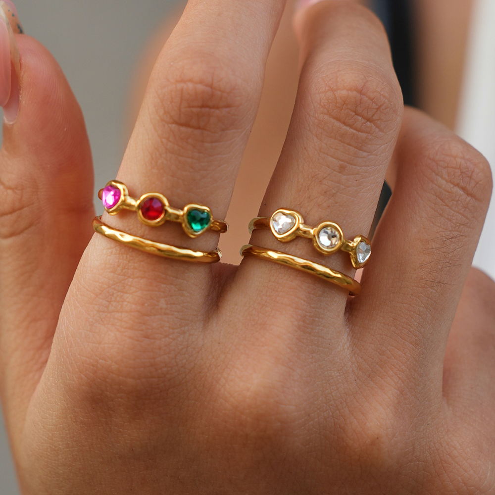 Simple Series Daily Irregular Shape Stainless Steel Waterproof   Gold Color  Zircon Statement Rings Picture2