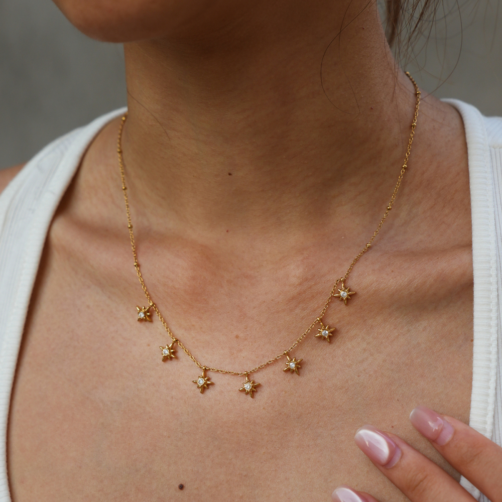 Simple Series Daily Star Stainless Steel Waterproof Gold Color Rhinestone Unisex Pendant Necklaces Picture2