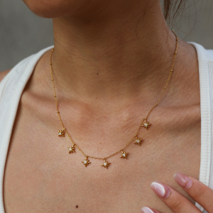 Simple Series Daily Star Stainless Steel Waterproof Gold Color Rhinestone Unisex Pendant Necklaces h5 Picture2