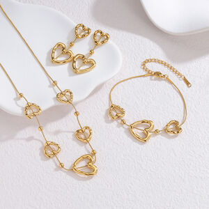 Conjunto De Joyas Para Mujer De La Serie Romantic Elegant Heart, De Acero Inoxidable, Resistente Al Agua Y Color Dorado. h5 Imagen2