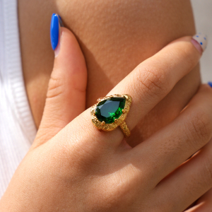 Simple Series Daily Droplet Stainless Steel Waterproof   Gold Color  Zircon Gemstone Rings h5 Picture2