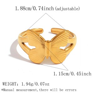 Simple Series Daily Butterfly Stainless Steel Waterproof   Gold Color  Statement Rings h5 